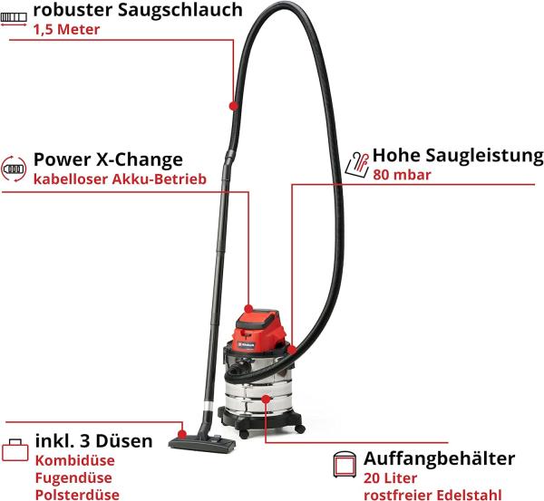 Einhell Akku-Nass-Trockensauger TC-VC 18/20 Li S-Solo 2347130